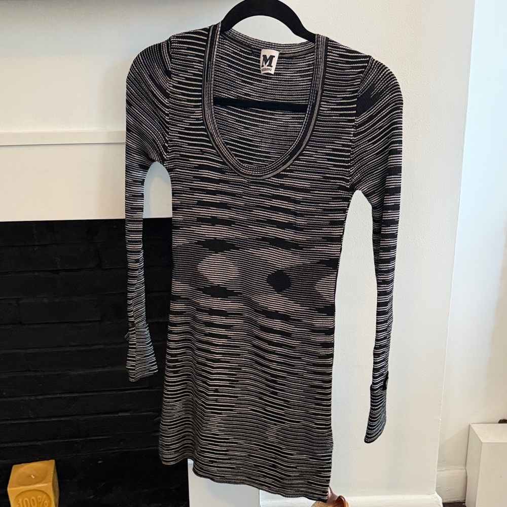 M by Missoni Black and White Striped Long Sleeve Knit Tunic